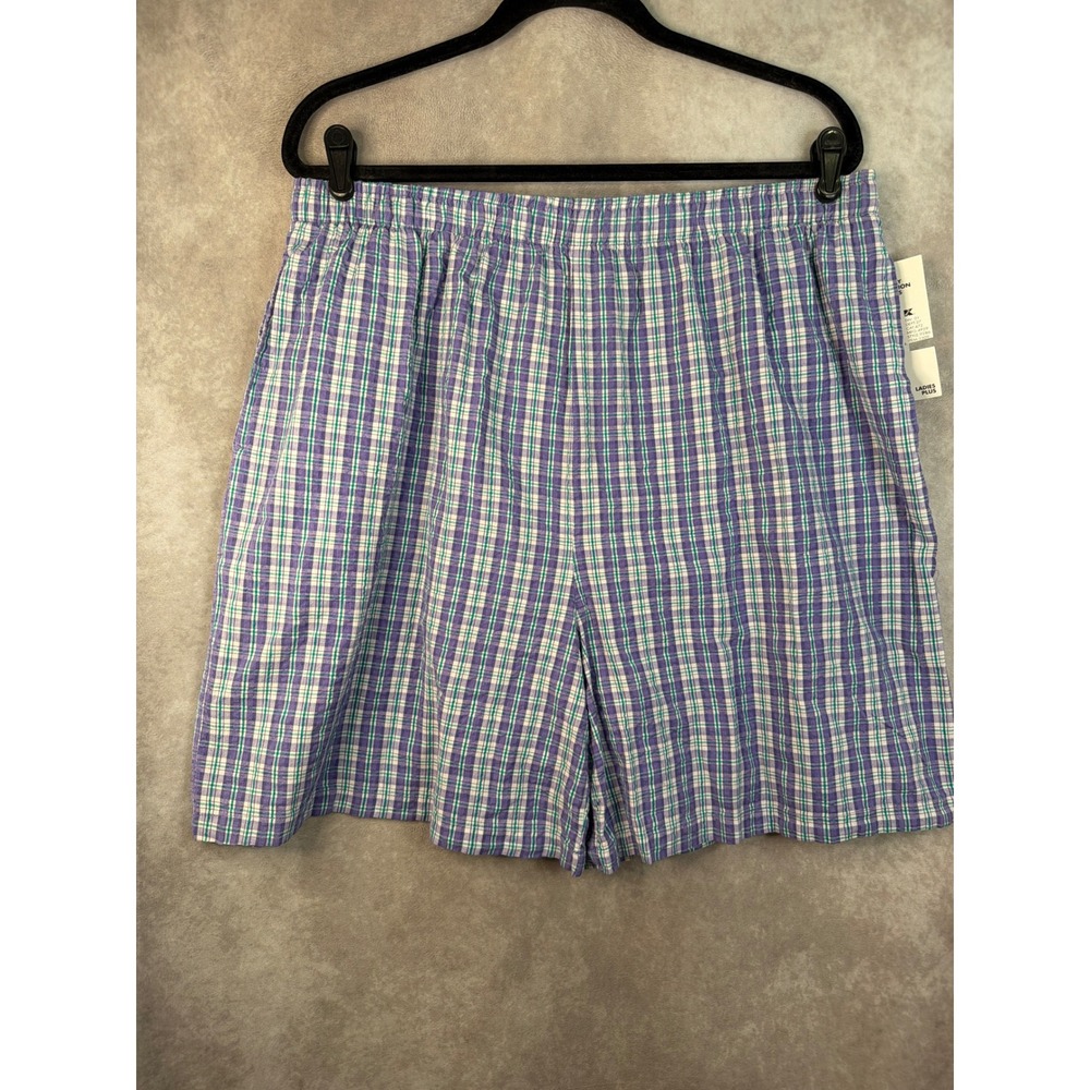 Y2K Basic Editions Plus Shorts 1X Purple Plaid Elastic Waist Cotton Kmart NEW